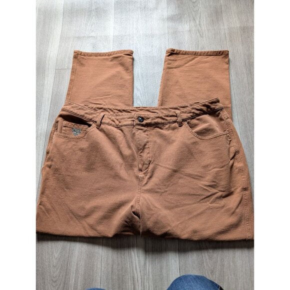 Quacker Factory DreamJeannes Brown Stretch Jeans Rhinestone Heart Size 20W Short - Picture 2 of 8